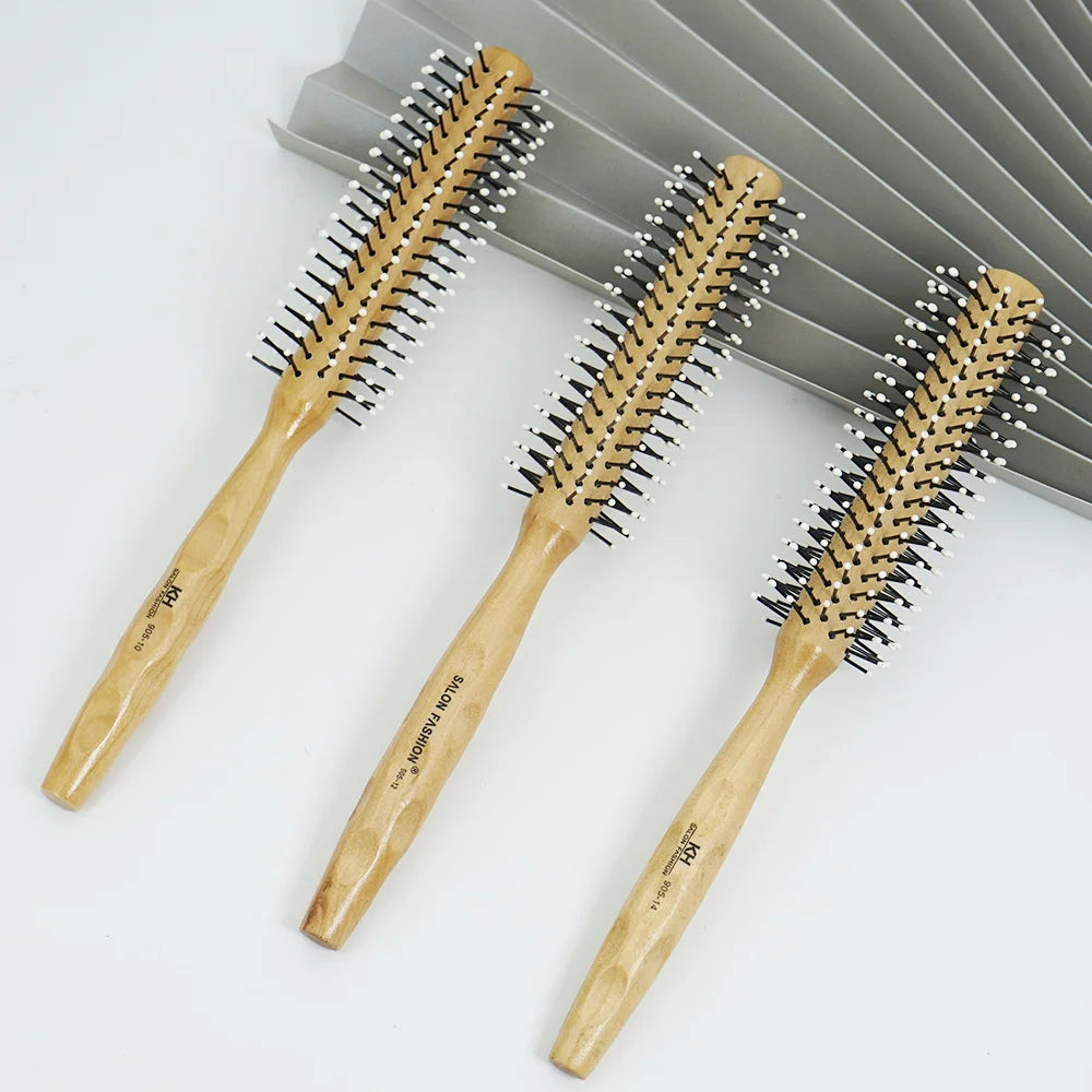 Natural Wood Handle Round Barrel Hair Comb Anti Static Brush Hair Round Comb Styling Tools For Thin Or Short Hair Men Women Use Oasis Select