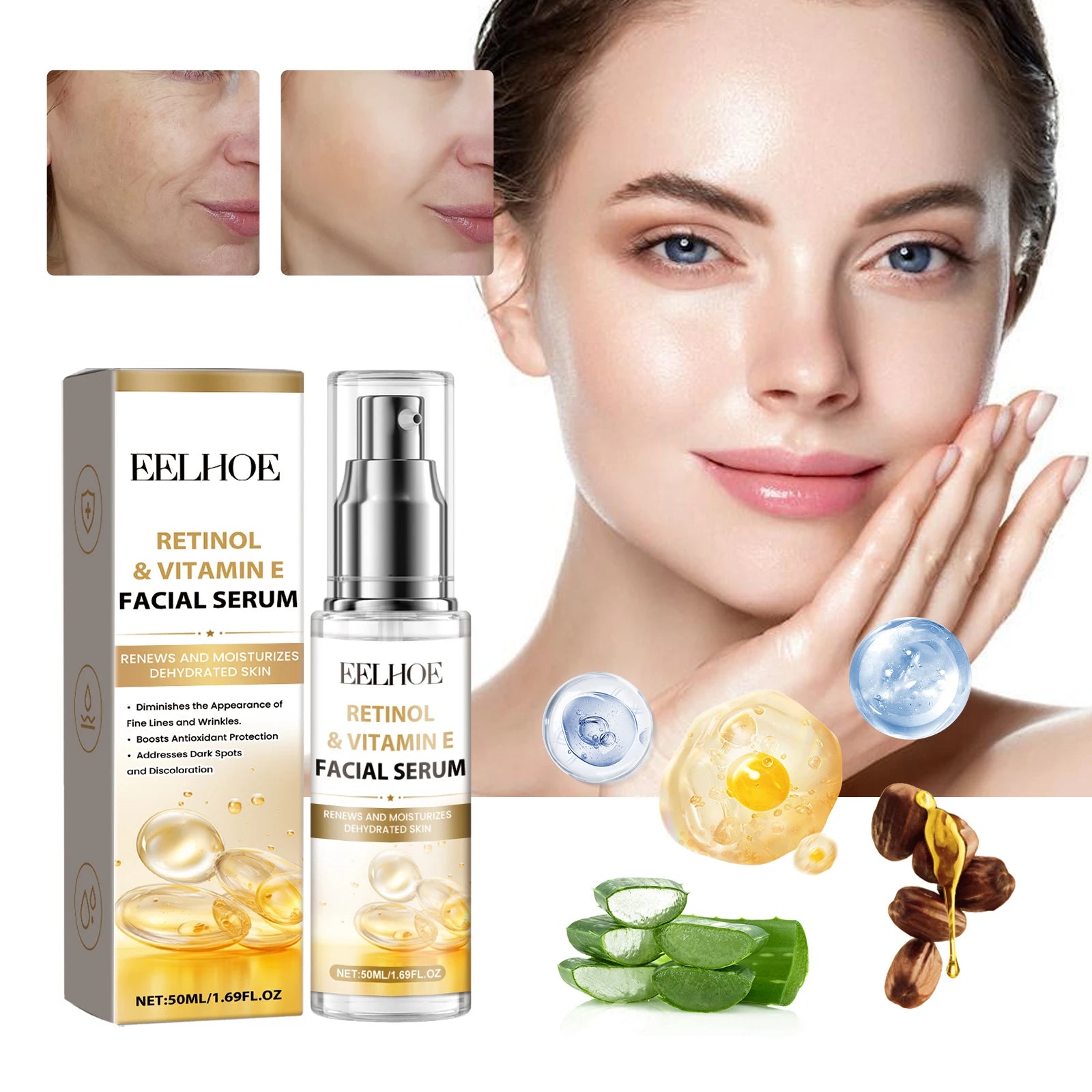 50ML Retinol Night Face Serum Moisturizing Improve Skin Elasticity Enhance Smoothness Glowing Anti-oxidant Beauty Skin Facial Serum Oasis Select