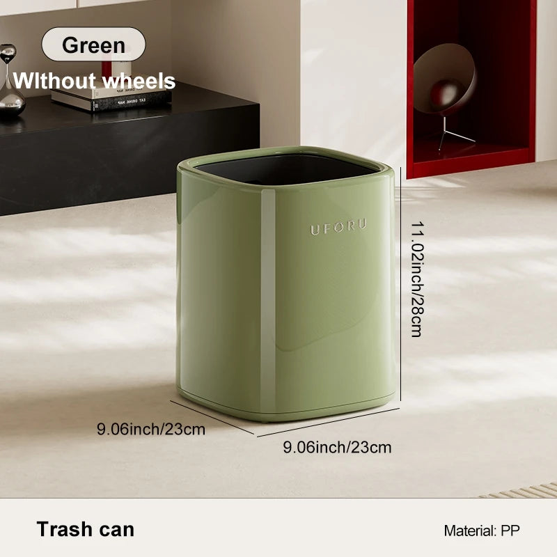 A versatile wheeled trash can that’s easy to clean and ideal for home use, perfect for bedrooms, living rooms, and bathrooms. Oasis Select green without wheels