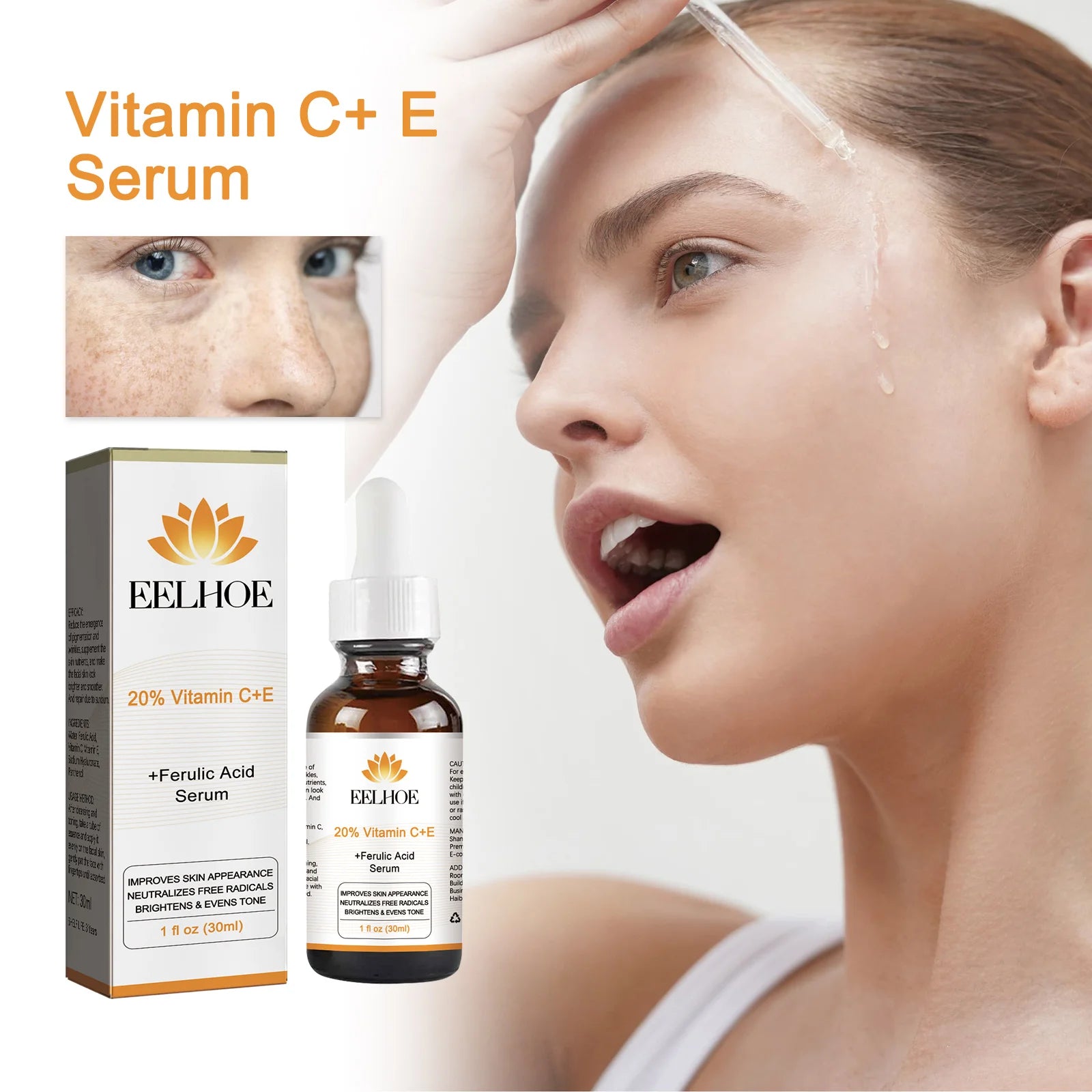 30ML Vitamin C+E Serum Deep Moisturizing Repairing Dryness Enhance Smoothness Glowing Improve Skin Texture Boosts Skin Elasticity Non-sticky Face Serum for All Skin Types Oasis Select