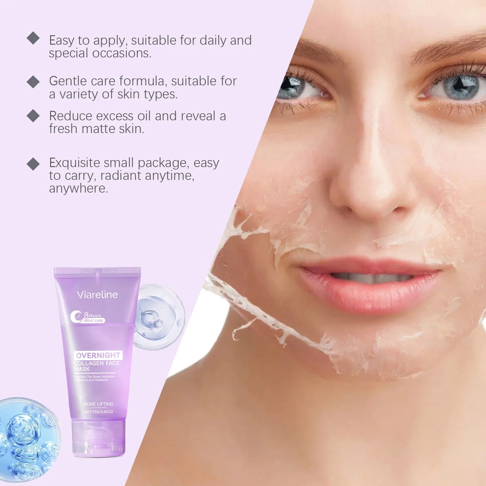 75g Overnight Collagen Facial Peeling Mask Gentle Hydrating Smoothing Cleaning Dirts Refine Pores Softening Face Peeling Mask Oasis Select