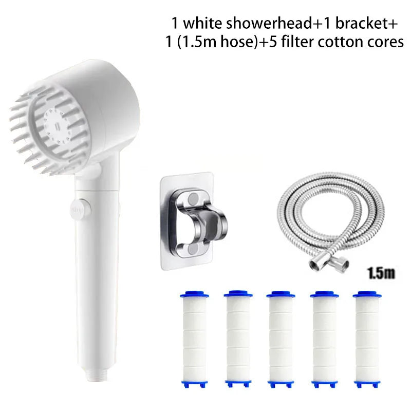 Shower for Bathroom Accessories Three Level Adjustment Showerhead Pressurization Head Massage Knobs Filter Set Showers Parts Oasis Select White suit E