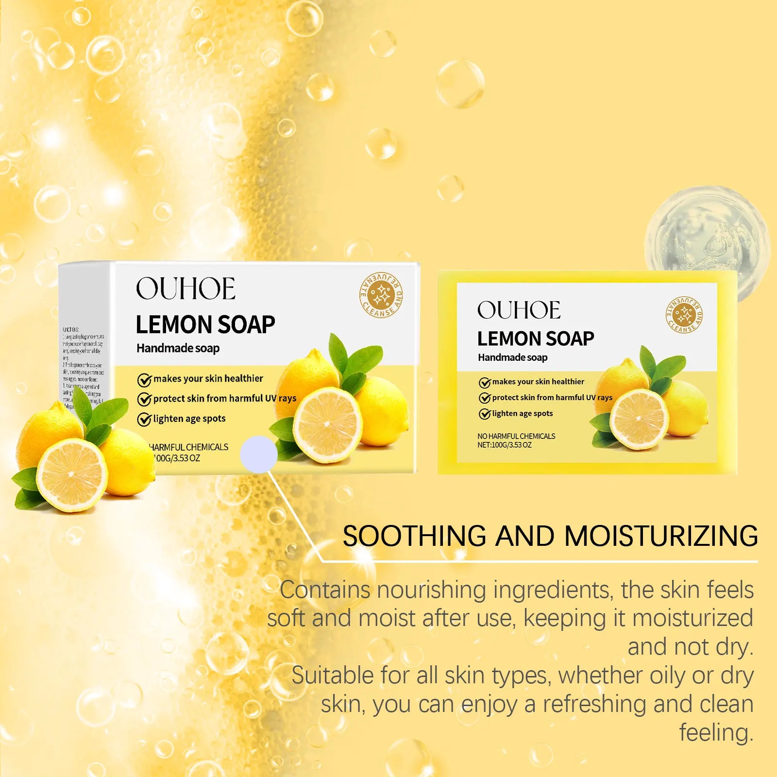 100G Lemon Body Bathing Soaps Gentle Cleaning Dirts Refreshing Oil Control Moisturizing Non-tight Smoothing Bath Soap for Face Oasis Select