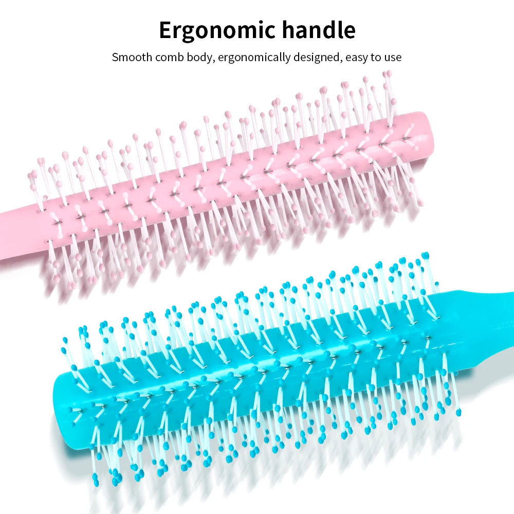Plastic Handle Soft Bristles Round Brush Anti-Static Comb Massager Hairbrush Dressing Professional Salon Barber Comb Stying Tool Oasis Select