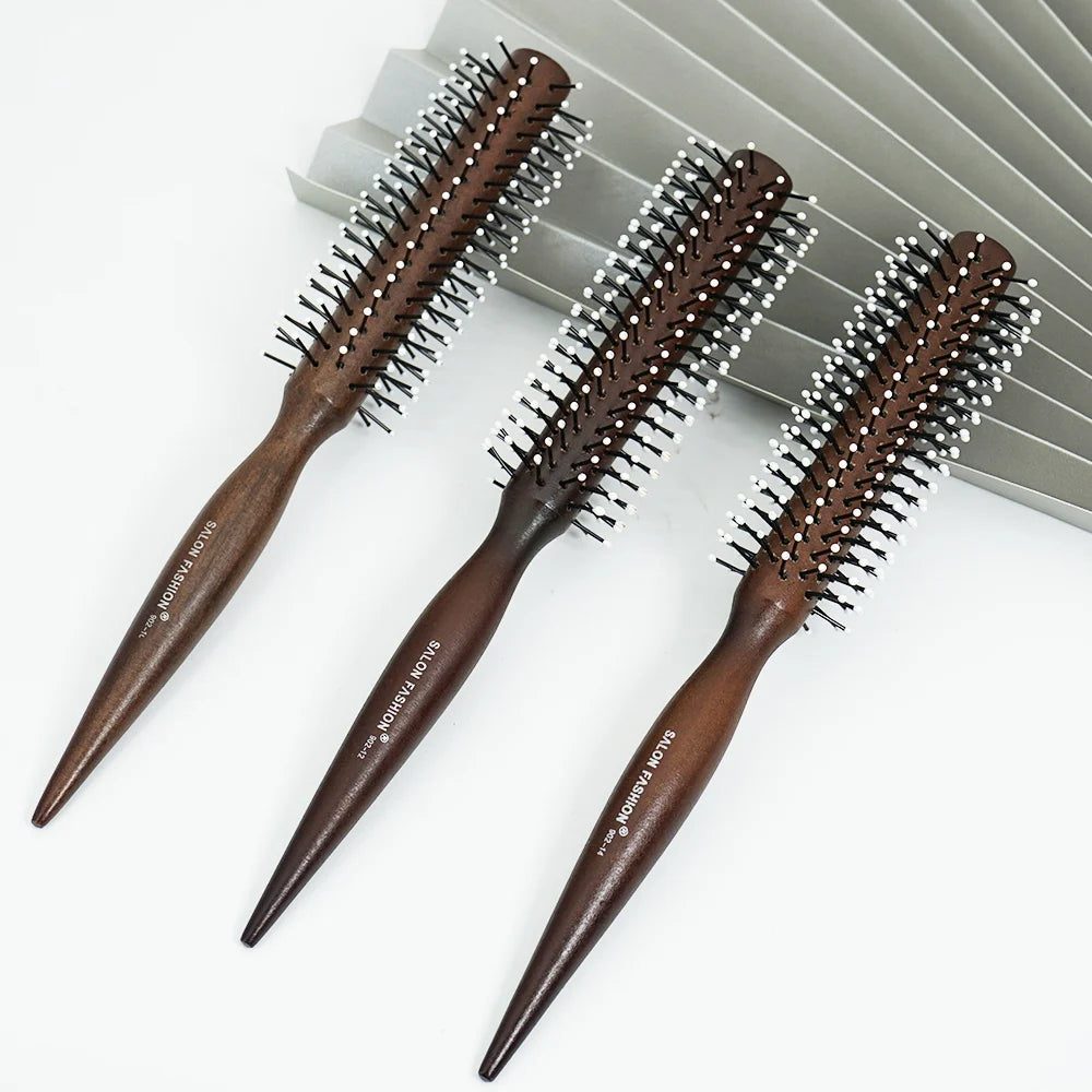 Natural Wood Handle Round Barrel Hair Comb Anti Static Brush Hair Round Comb Styling Tools For Thin Or Short Hair Men Women Use Oasis Select