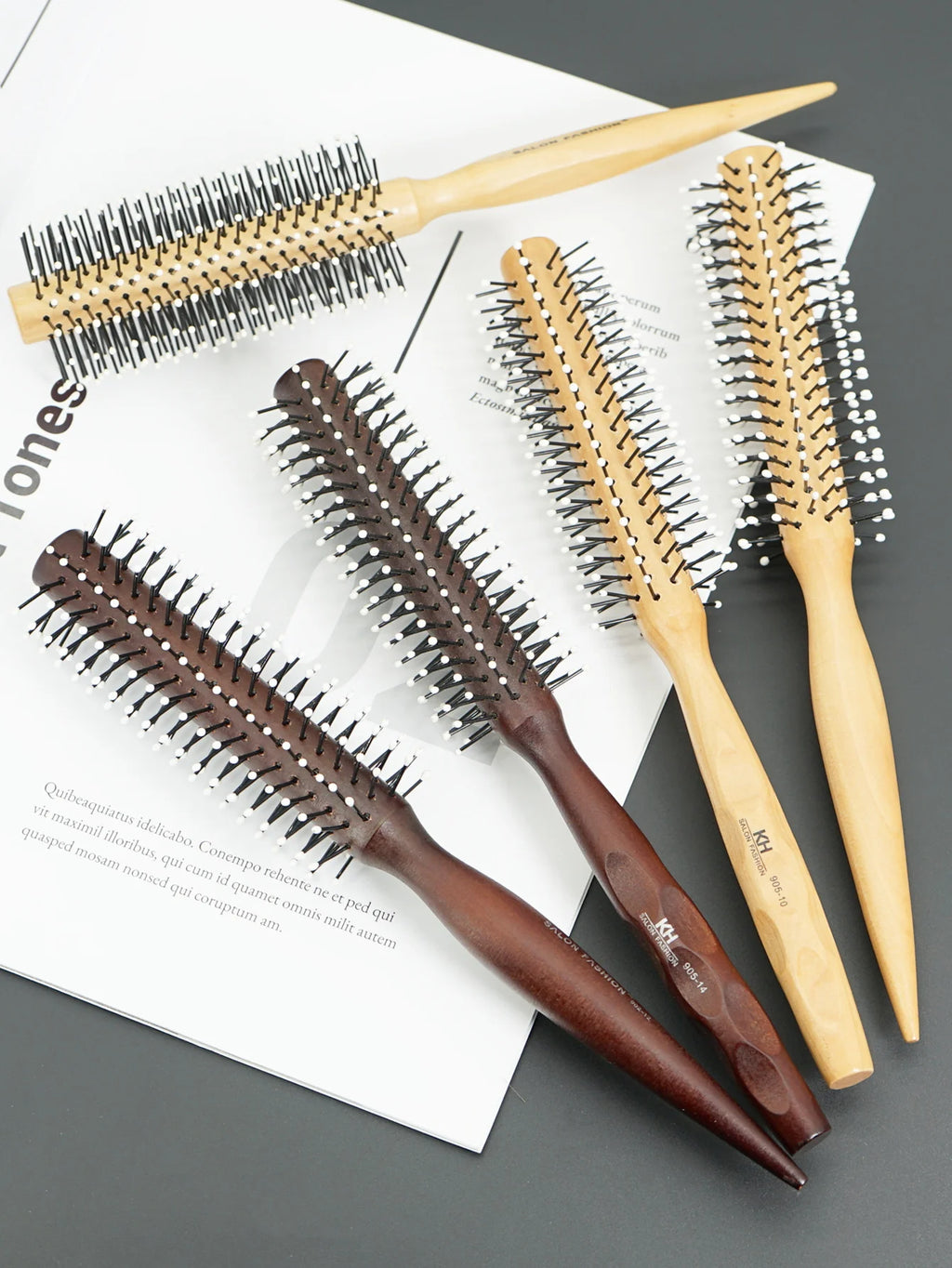 Natural Wood Handle Round Barrel Hair Comb Anti Static Brush Hair Round Comb Styling Tools For Thin Or Short Hair Men Women Use Oasis Select