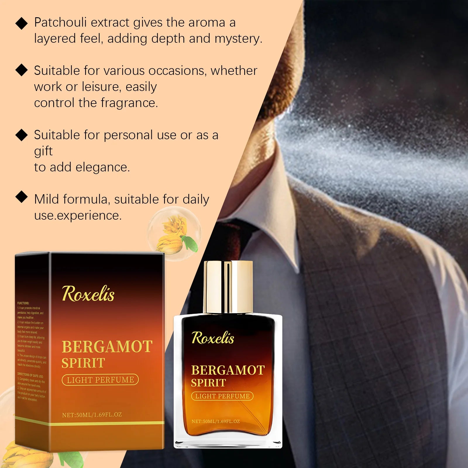 Roxelis Fresh Bergamot Perfume Light Natural Citrus Scent Long Lasting Refreshing Vibrant Charming Body Mist for Women Oasis Select