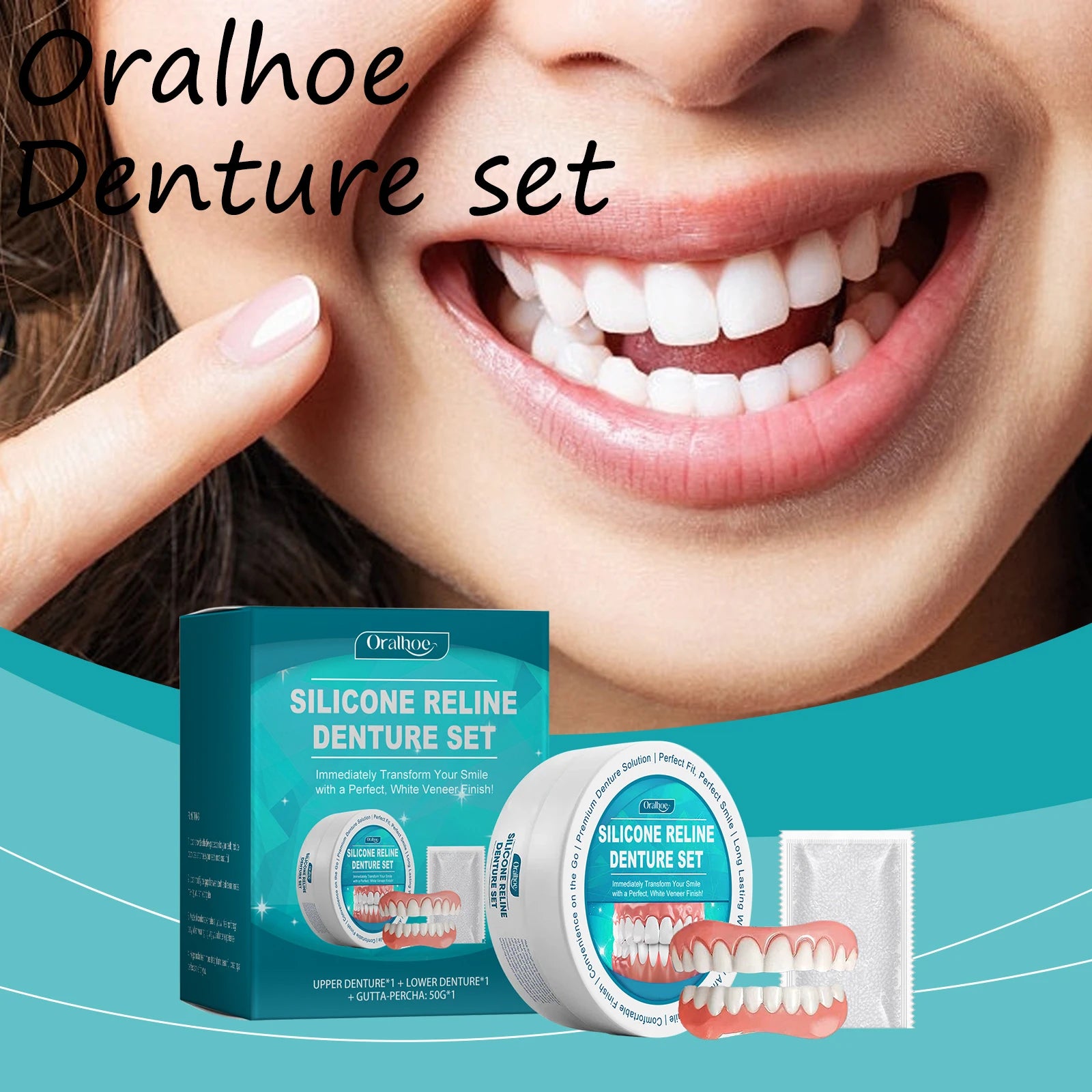 Oralhoe Silicone Material Fake Teeth Set Detachable Reusable Veneers Teeth Oral Health Care Soft Upper & Lower Braces Set Oasis Select