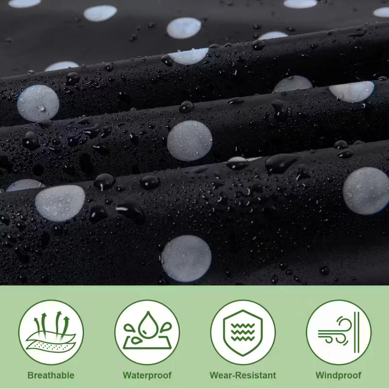 Portable adult zip-up rain poncho with white polka dot pattern unisex suitable for outdoor activities such as hiking and cycling Oasis Select