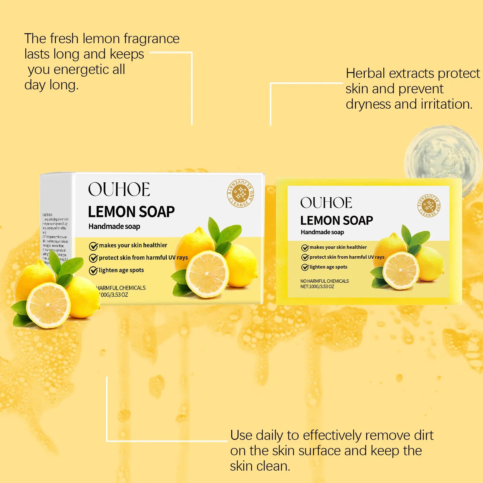 100G Lemon Body Bathing Soaps Gentle Cleaning Dirts Refreshing Oil Control Moisturizing Non-tight Smoothing Bath Soap for Face Oasis Select