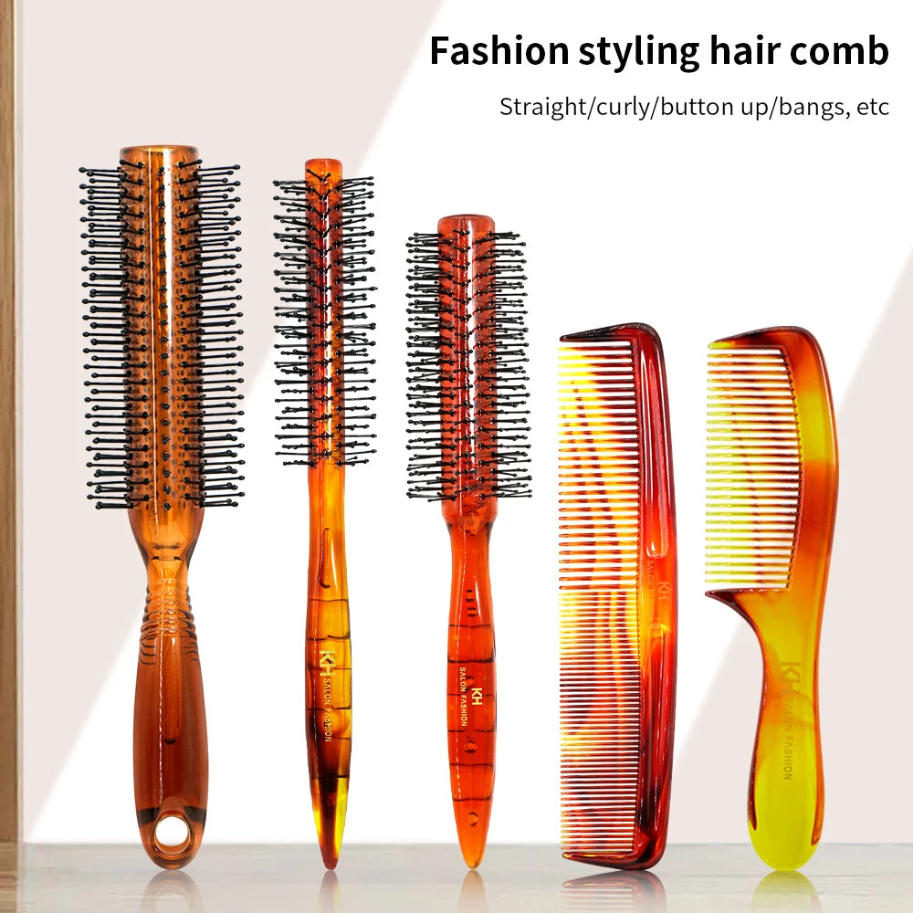Plastic Handle Soft Bristles Round Brush Anti-Static Comb Massager Hairbrush Dressing Professional Salon Barber Comb Stying Tool Oasis Select