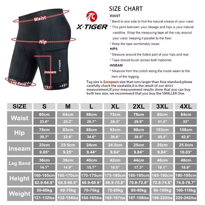 X-TIGER 5D Padded Bike Shorts For Men with 3 Pockets Mountain Road Biking Shorts Tights Bicycle Cycling Clothing Shorts Oasis Select