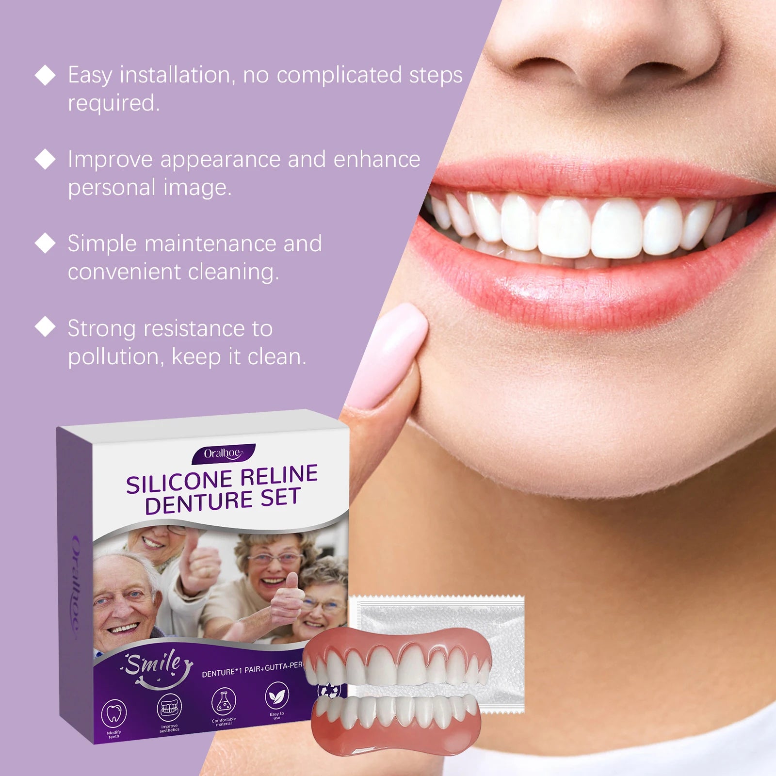 Oralhoe Silicone Reline Denture Set Comfortable Material Whiten Teeth Dental Care Soft Relines High Elasticity Fake Teeth Kit Oasis Select