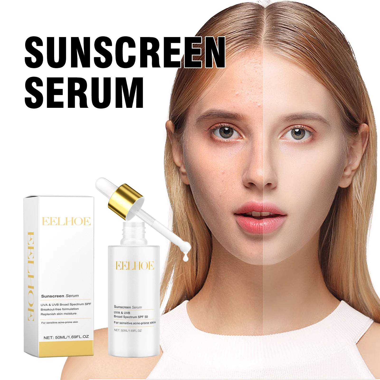 50ML Sunscreen Serum Deep Moisturizing Glowing Skin Enhance Smoothness Prevent Sunburn Non-greasy Prevent Sunburn Repairing Damaged Sunblock Facial Serum Oasis Select