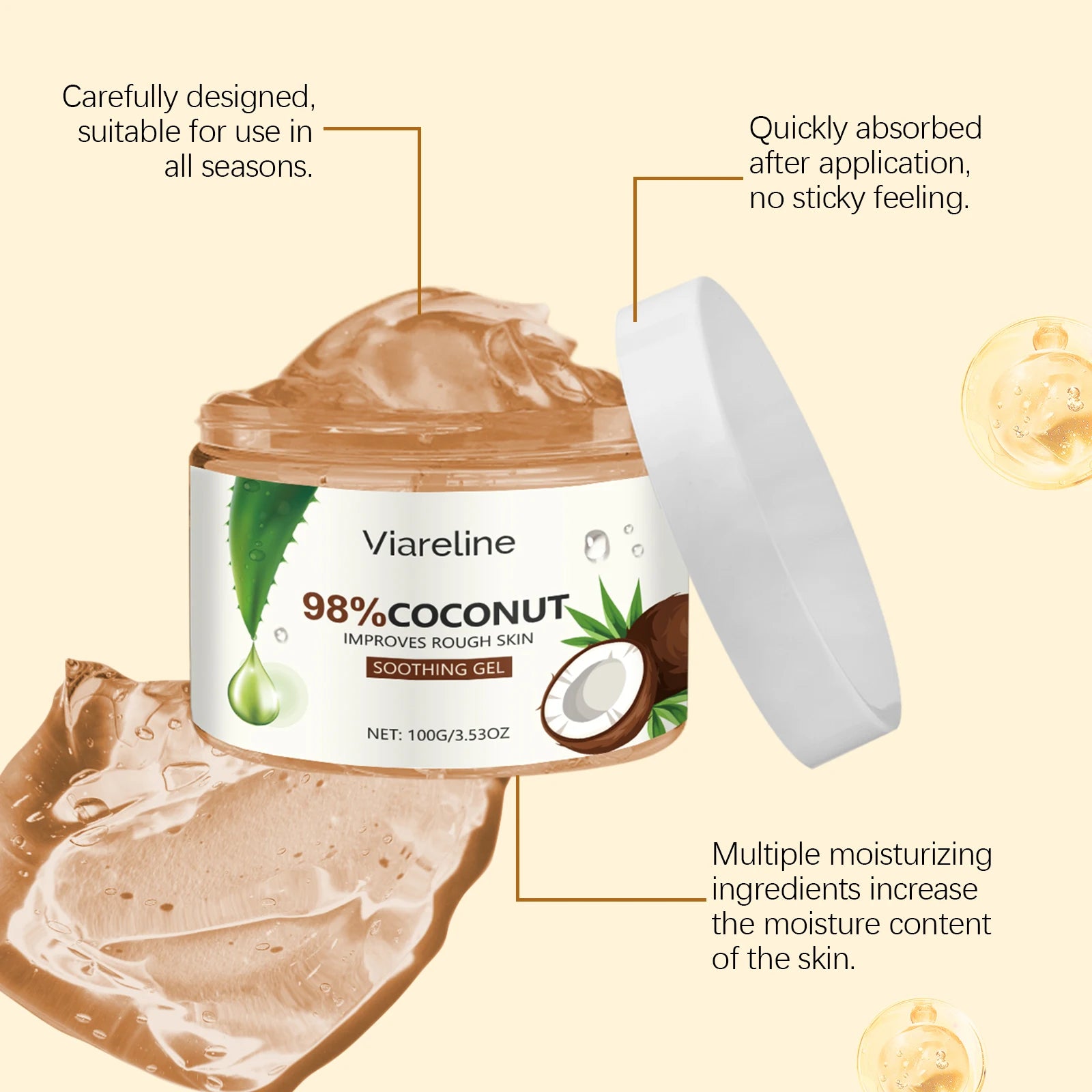 Viareline Coconut Hydrating Gel Enhance Smoothness Reduce Dry-itching Refreshing Improve Skin Texture Coconut Soothing Gel Oasis Select