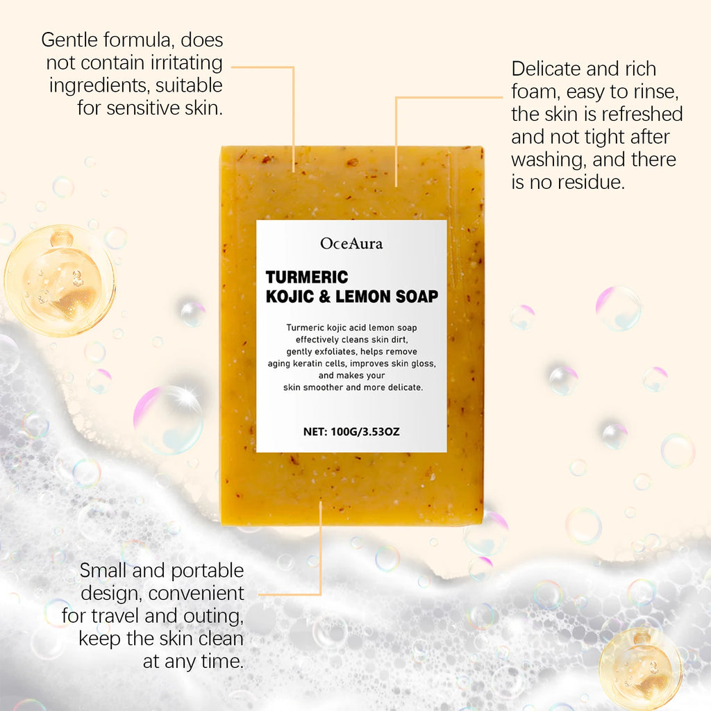 Oceaura Turmeric Lemon Soap Bar for Cleaning Face Body Gentle Cleaning Pores Brightening Skin Tone Smoothing Skin Cleaning Soap Oasis Select