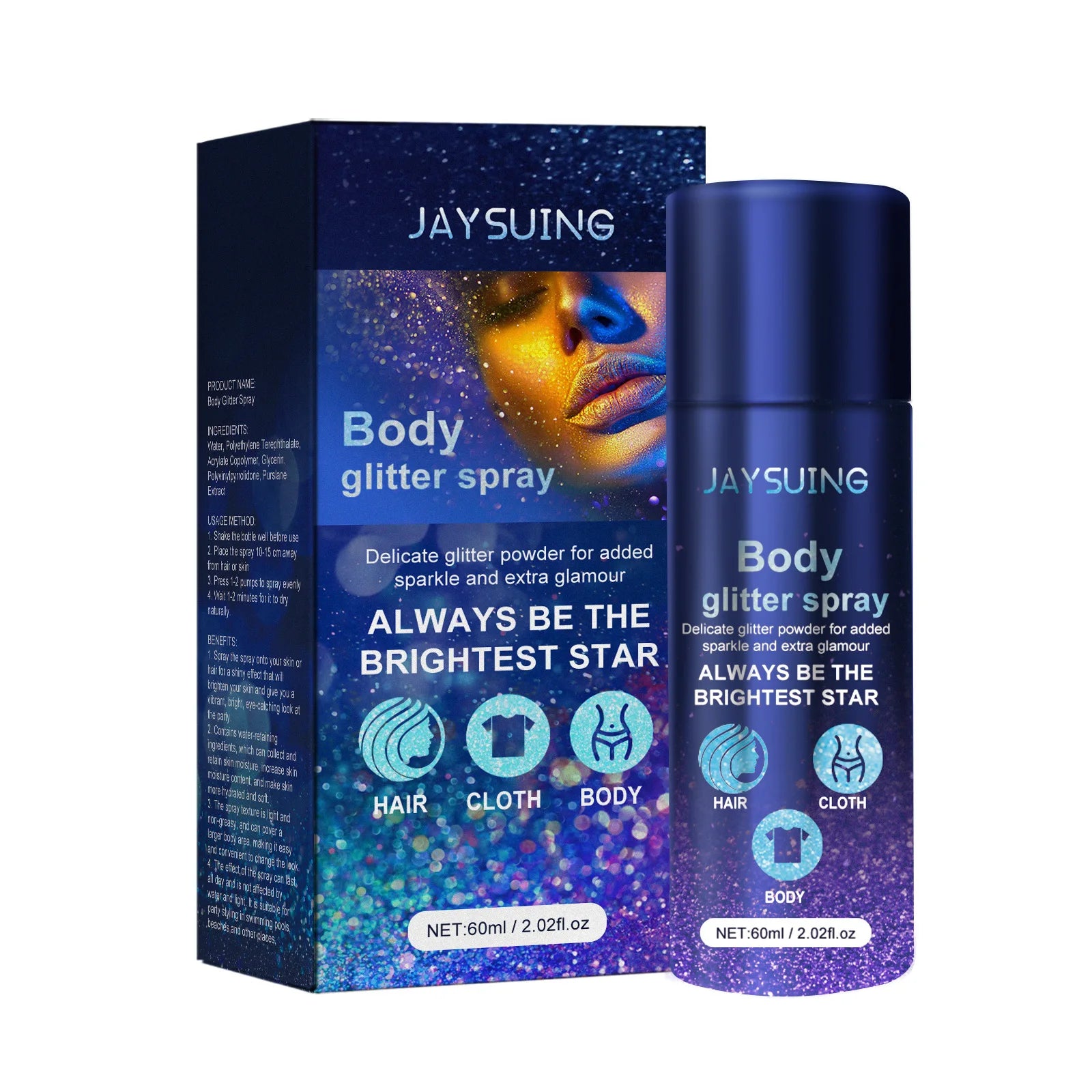 Body Glitter Highlighter Spray – Waterproof Shimmer Sparkle 60ml Body Glitter Spray Oasis Select 60ml boxed