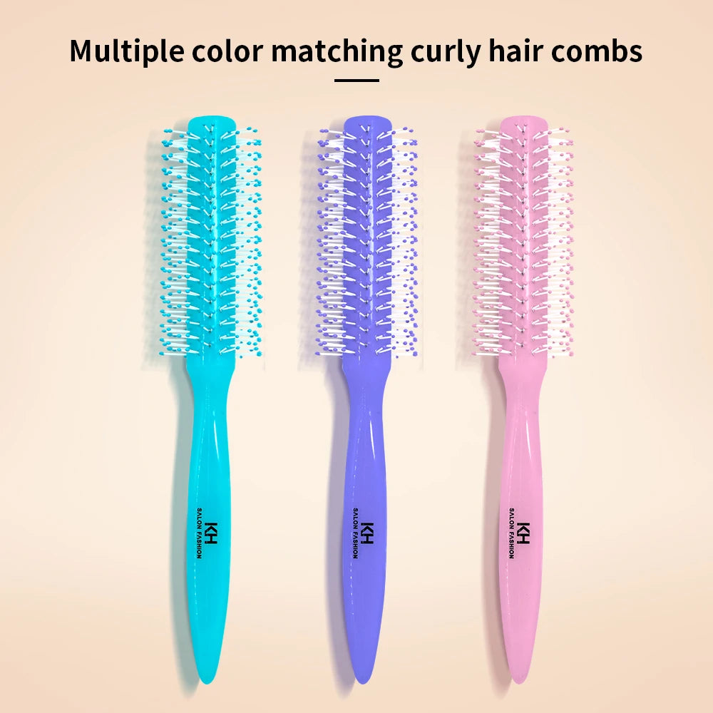 Plastic Handle Soft Bristles Round Brush Anti-Static Comb Massager Hairbrush Dressing Professional Salon Barber Comb Stying Tool Oasis Select