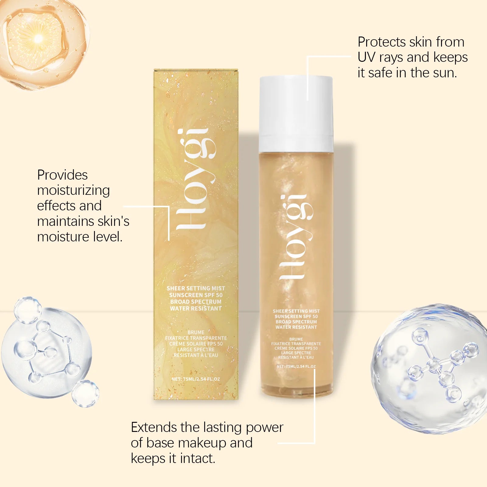 Hoygi Spf 50+ Makeup Setting Sprays Non-greasy Natural Refreshing Anti UV Moisturizing Lasting Oil Control Sunblock Setting Mist Oasis Select