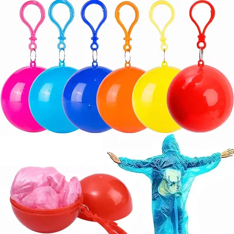 Portable disposable raincoat for adults with compressible spherical keychain and pockets can be hung suitable for outdoor travel Oasis Select