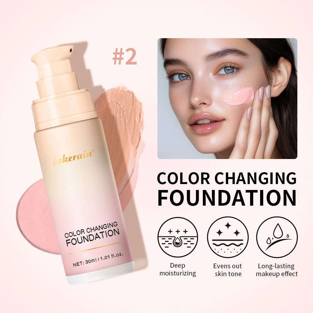 Color Changing Foundation Long-Lasting Makeup Effect Magic Foundation High Coverage Self-Coloring Cc Cream Cosmetics Oasis Select
