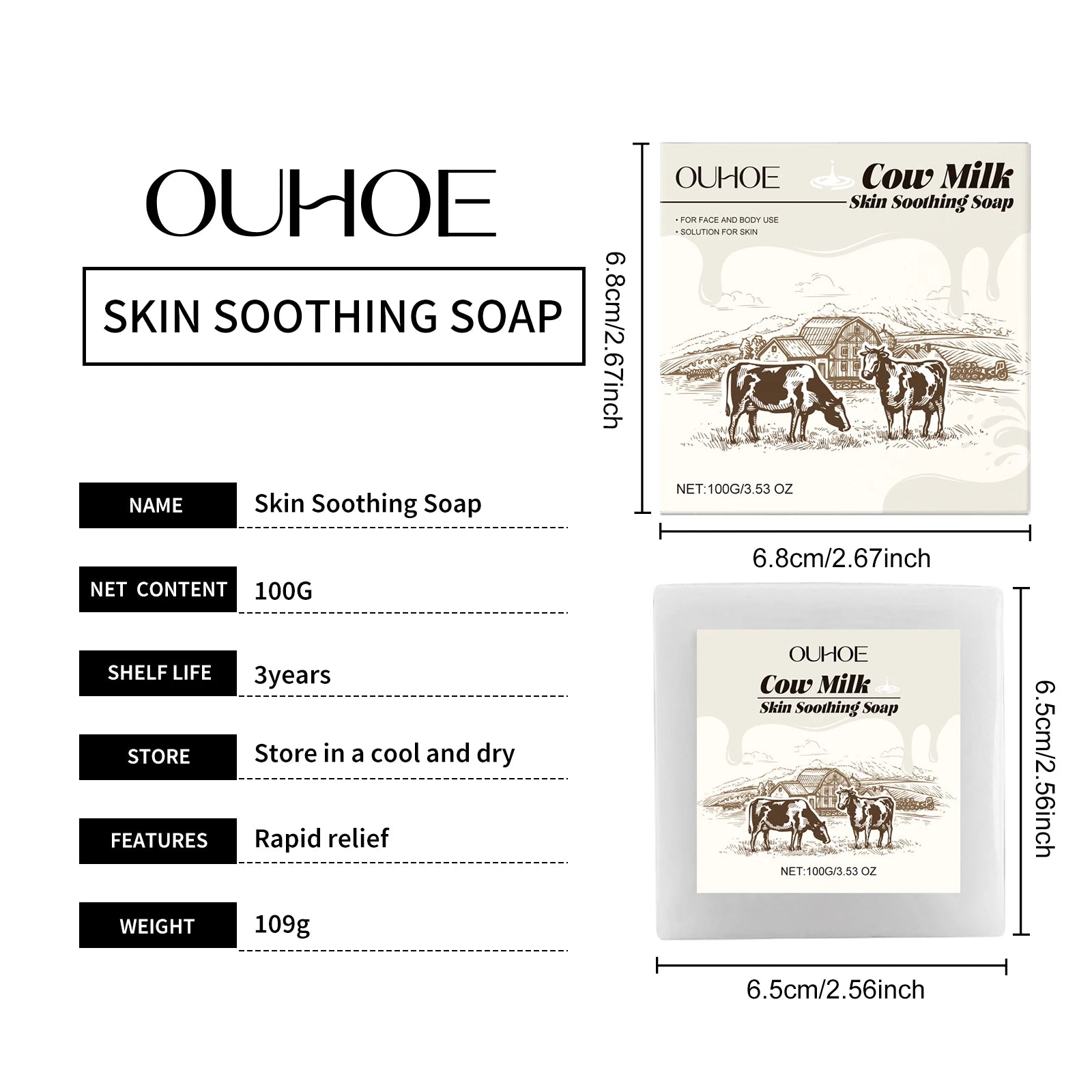 100G Milk Bathing Soap Bar Gentle Cleaning Pores Enhance Smoothness Moisturizing Non-tight Soothing Redness Soap for Face & Body Oasis Select