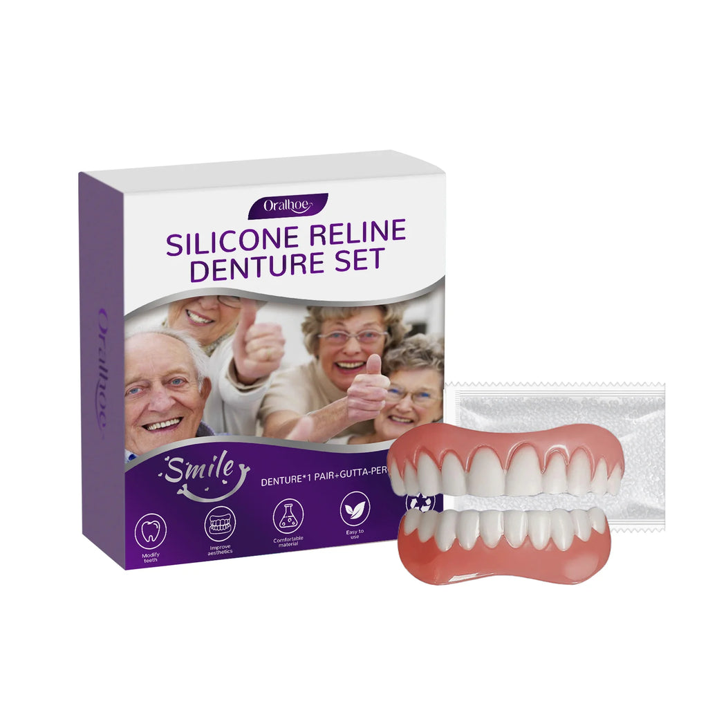 Oralhoe Silicone Reline Denture Set Comfortable Material Whiten Teeth Dental Care Soft Relines High Elasticity Fake Teeth Kit Oasis Select 1 set United States