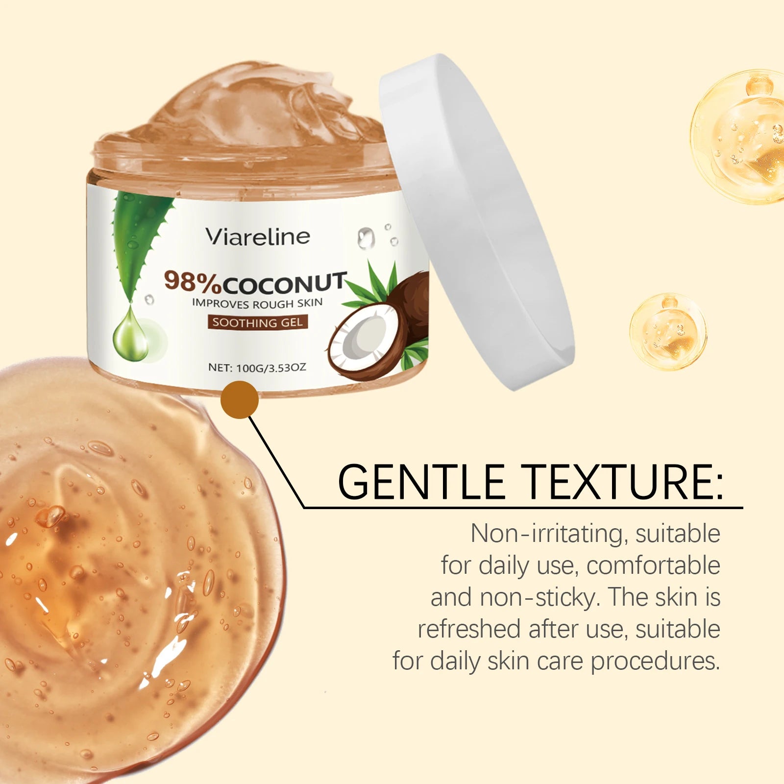 Viareline Coconut Hydrating Gel Enhance Smoothness Reduce Dry-itching Refreshing Improve Skin Texture Coconut Soothing Gel Oasis Select