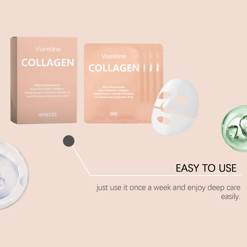 4PCS Collagen Face Mask Deep Hydrating Relief Dryness Soothing Redness Enhance Smoothness Softening Improve Elasticity Face Mask Oasis Select