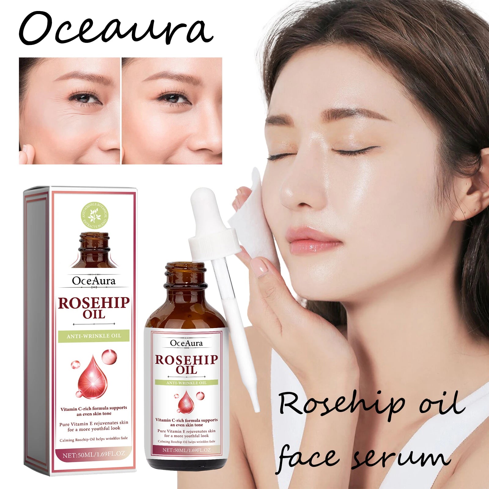 Oceaura Rosehip Oil Face Serum Fade Fine Lines Moisturizing Remove Wrinkles Improve Skin Elasticity Firming Facial Serum Oasis Select