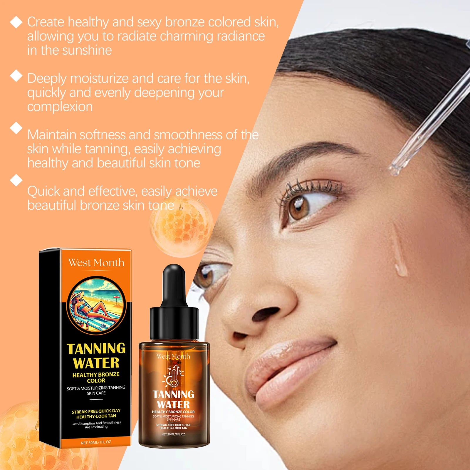 30ml Body Tanning Serum Summer Outdoor Moisturizing Sunless Tanning Enhance Health Gloss Smoothing Natural Bronze Wheated Non-sticky Tanning Serum Oasis Select