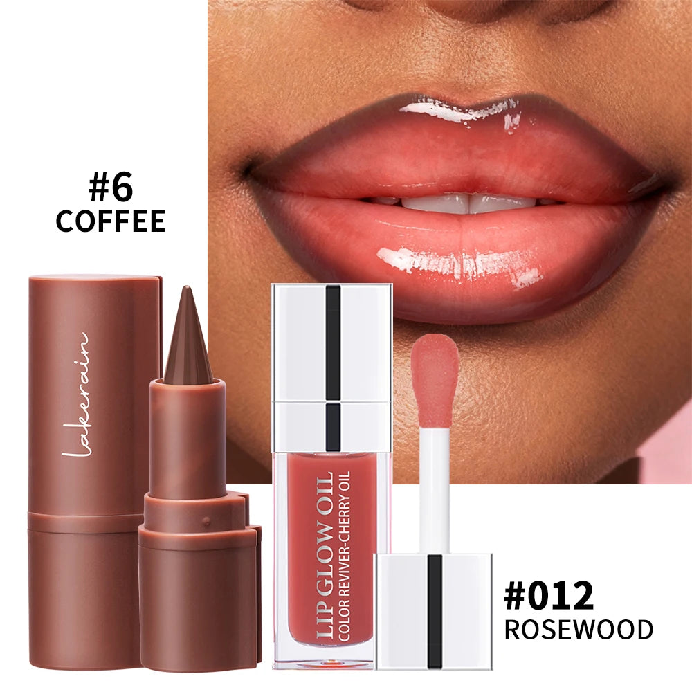 2pcs Nude Lip Combo Set Dark Brown Lip Liner With Glossy Pink Nude Gloss Shiny Long Lasting Lip Glossy Lips Lightweight Feel Ma Oasis Select color6