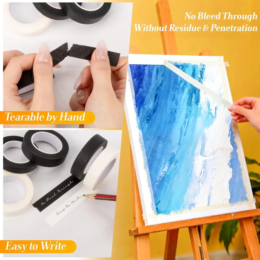 2Rolls Masking Tape-Adhesive Painters Tape for Painting, Black &White,Tearable Writtable for DIY Crafts,Art,Wall Decor,Labeling Oasis Select