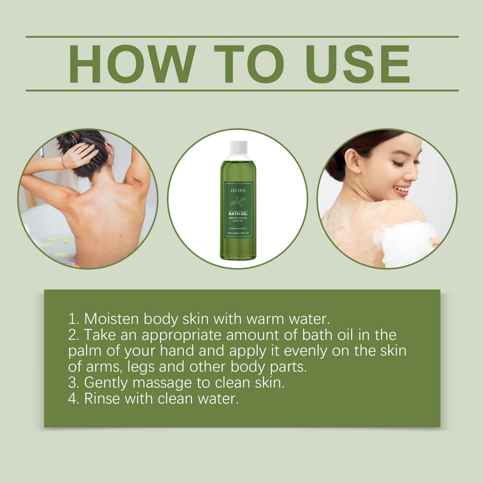 100ML Mint Body Bathing Oil Gentle Cleaning Pores Lasting Fresh Fragrance Moisturizing Reduce Dryness Softening Body Cleaner Oil Oasis Select