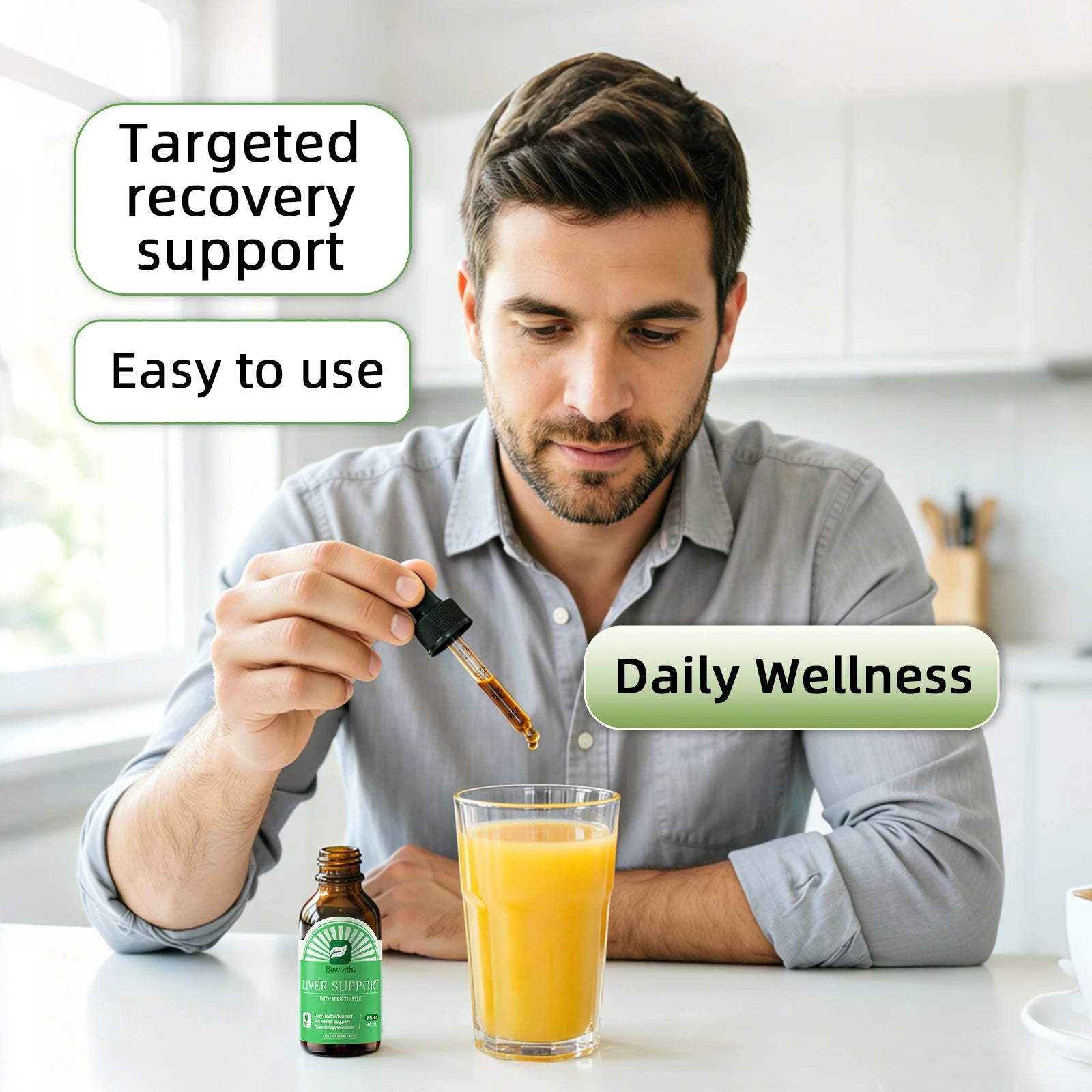 BEWORTHS Liver Health Support Drops with Milk Thistle，NAC and L-Glutamine Relieve Stomach Discomfort Gentle Stomach GMO FREF Oasis Select