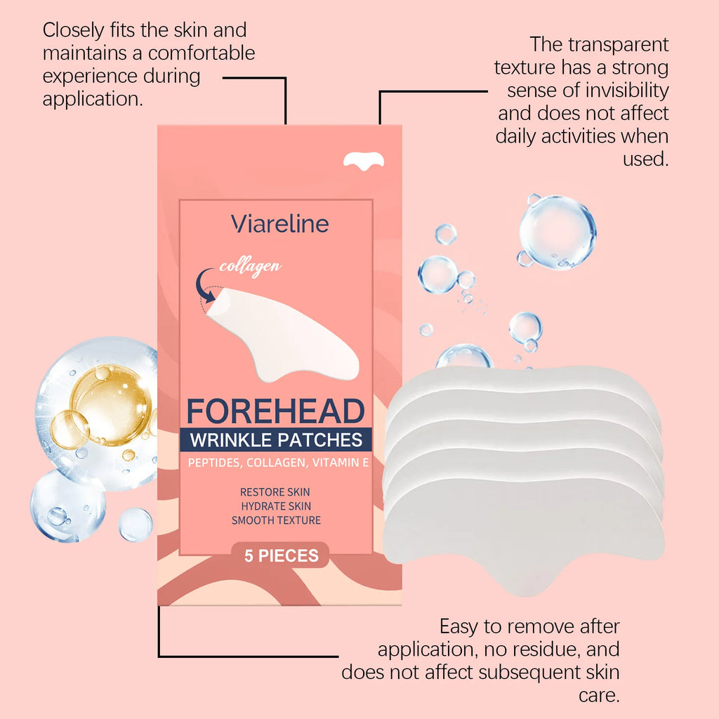 5PCS Collagen Forehead Patches Deep Moisturizing Remove Wrinkles Improve Skin Texture Enhance Firmness Smooth Forehead Care Mask Oasis Select