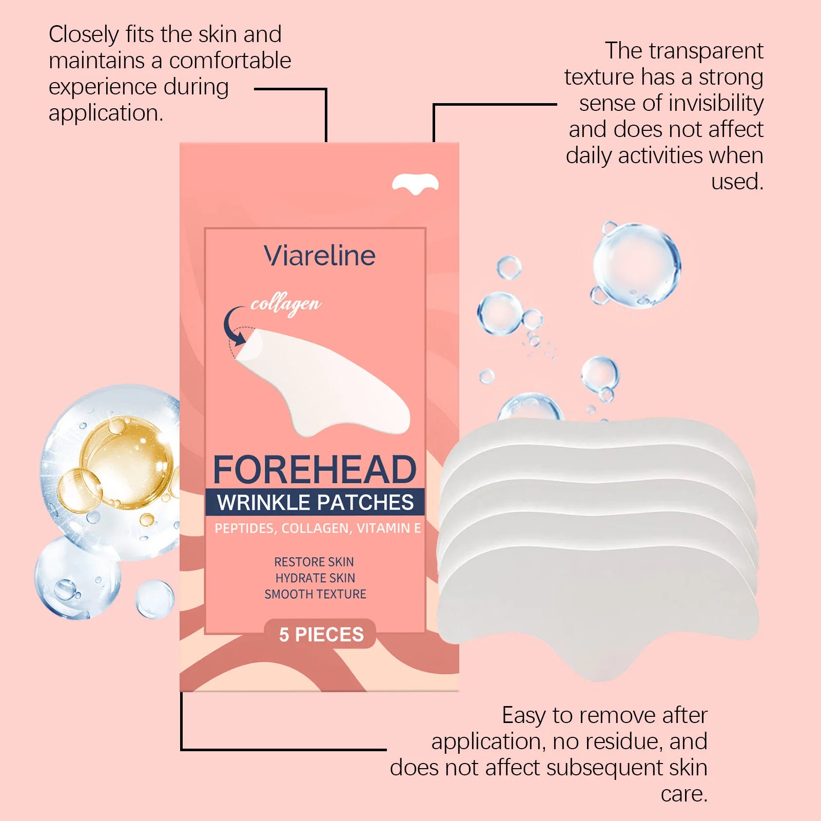 5PCS Collagen Forehead Patches Deep Moisturizing Remove Wrinkles Improve Skin Texture Enhance Firmness Smooth Forehead Care Mask Oasis Select