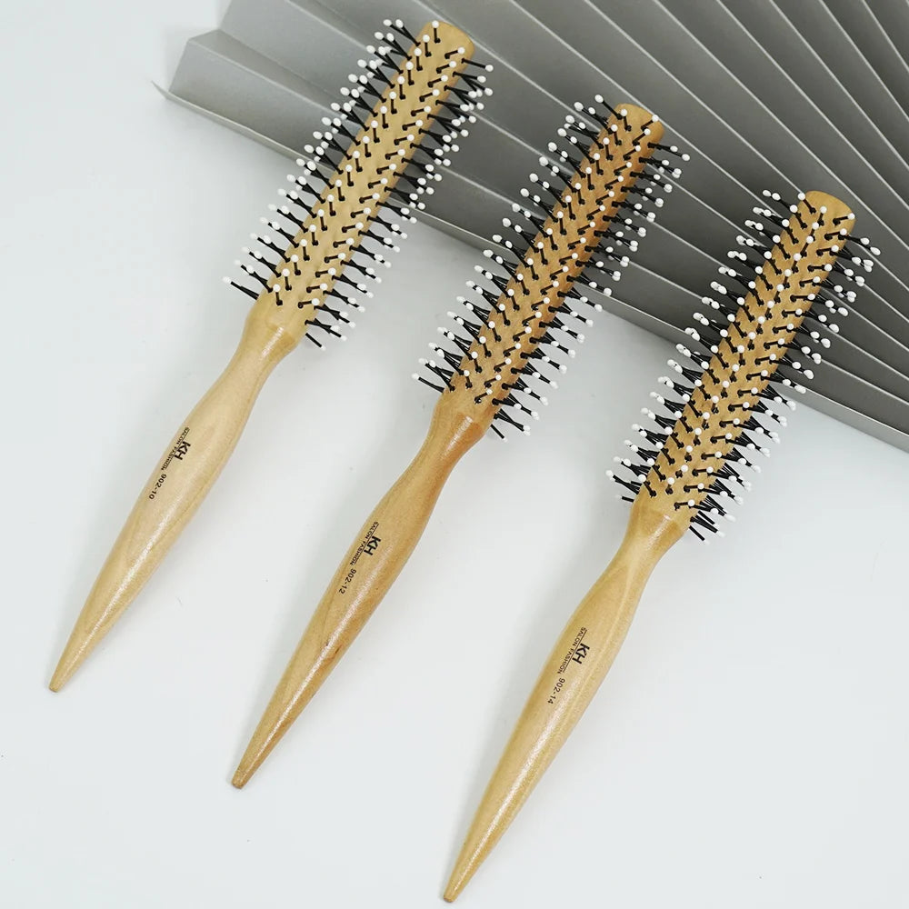 Natural Wood Handle Round Barrel Hair Comb Anti Static Brush Hair Round Comb Styling Tools For Thin Or Short Hair Men Women Use Oasis Select
