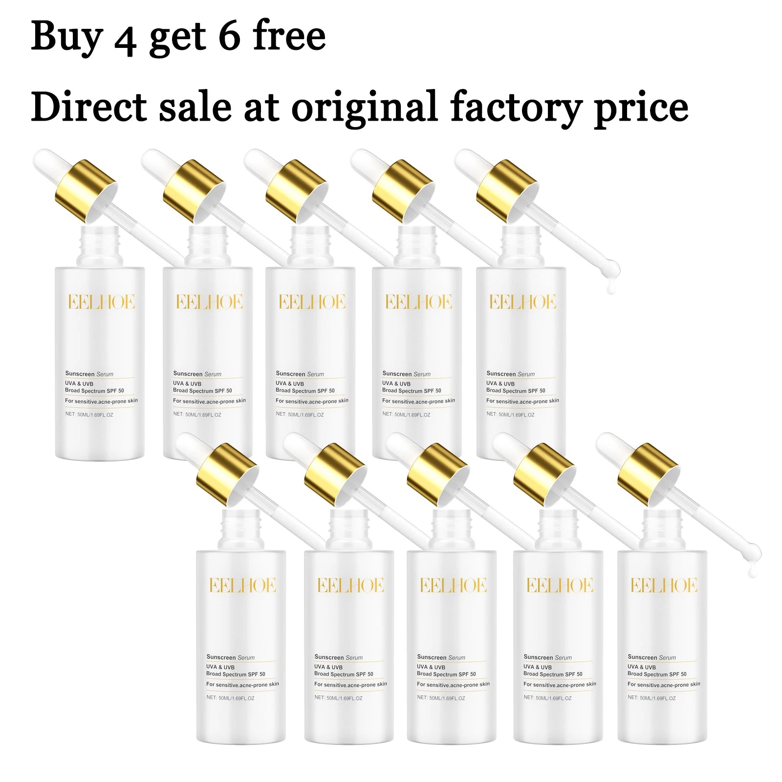 50ML Sunscreen Serum Deep Moisturizing Glowing Skin Enhance Smoothness Prevent Sunburn Non-greasy Prevent Sunburn Repairing Damaged Sunblock Facial Serum Oasis Select 10 pcs United States