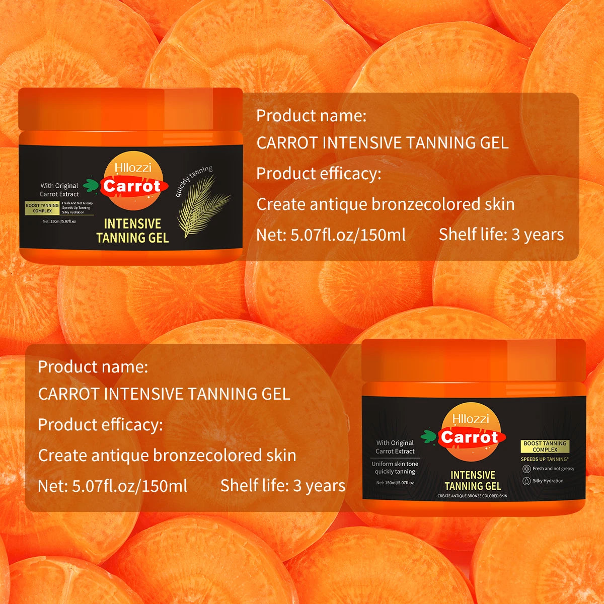 150ml/5.07fl.oz Carrot Gel for face and body, moisturizing, quick drying, quick tanning, long-lasting bronze Oasis Select