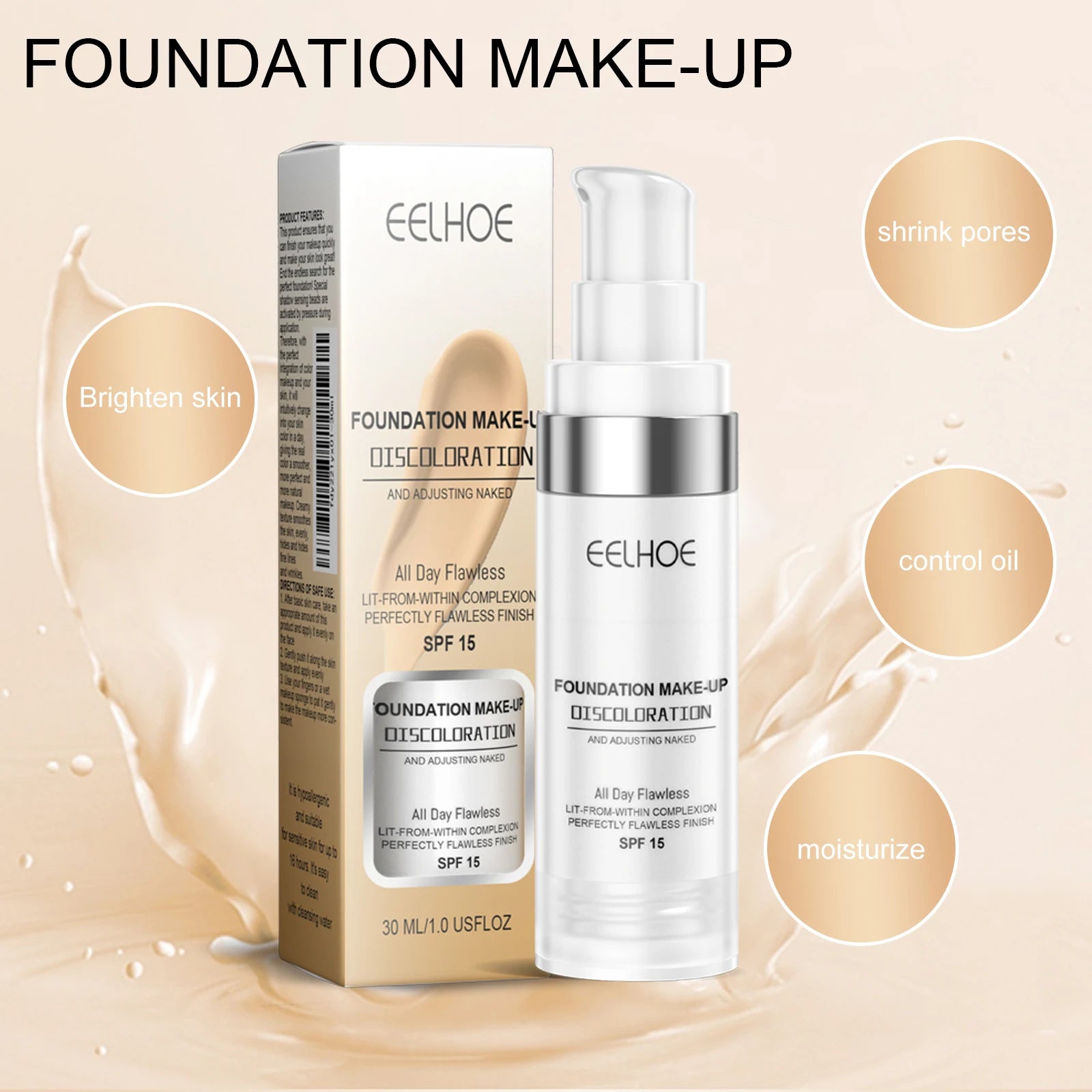 EELHOE Color Changing Makeup Foundation Lasting Moisturizing Non-greasy Matte Concealer Sweatproof Natural Brightening Makeup Oasis Select