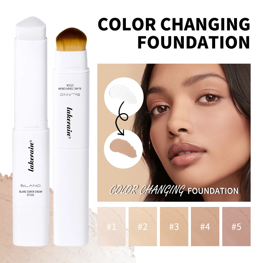 Lakerain Color Changing Foundation Stick Full Coverage Matte Finish Dual-Ended Brush & Stick Waterproof Smooth Foundation Makeup Oasis Select
