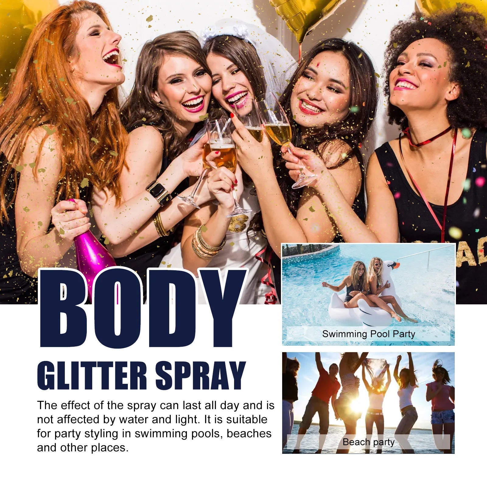 Body Glitter Highlighter Spray – Waterproof Shimmer Sparkle 60ml Body Glitter Spray Oasis Select