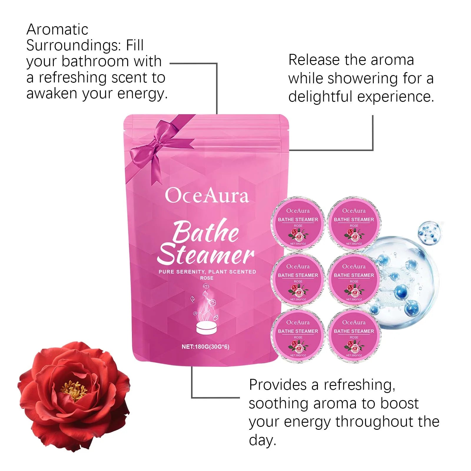 180G Rose Body Bathing Steamer Tablets Gentle Cleaning Body Lasting Fragrance Relaxing Mood Improve Comfortable Body Bath Tablet Oasis Select