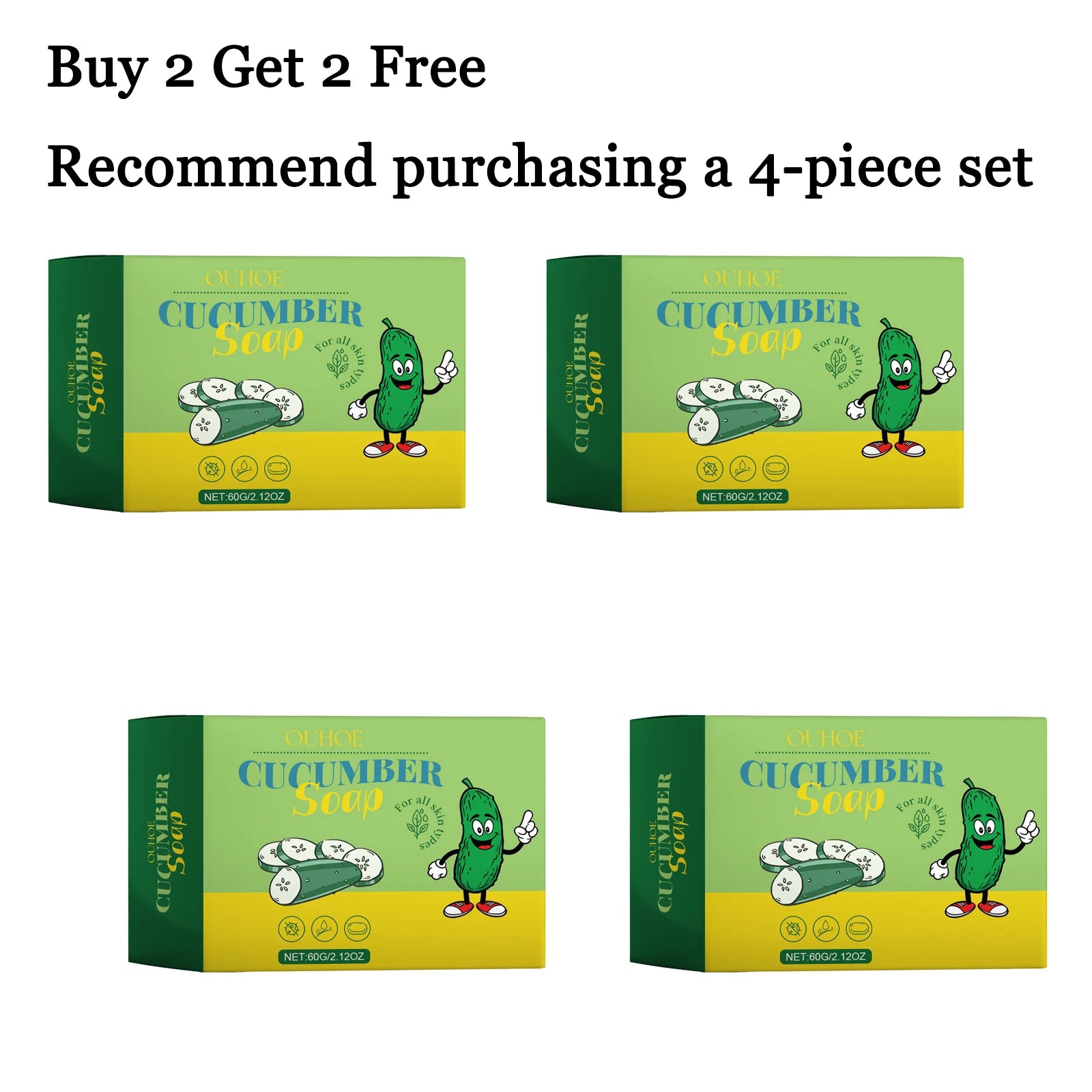 60G Cucumber Bathing Soap Deep Cleaning Pores Oil Control Refreshing Moisturizing Non-tight Enhance Smoothness Bathing Body Soap Oasis Select 4 pcs United States