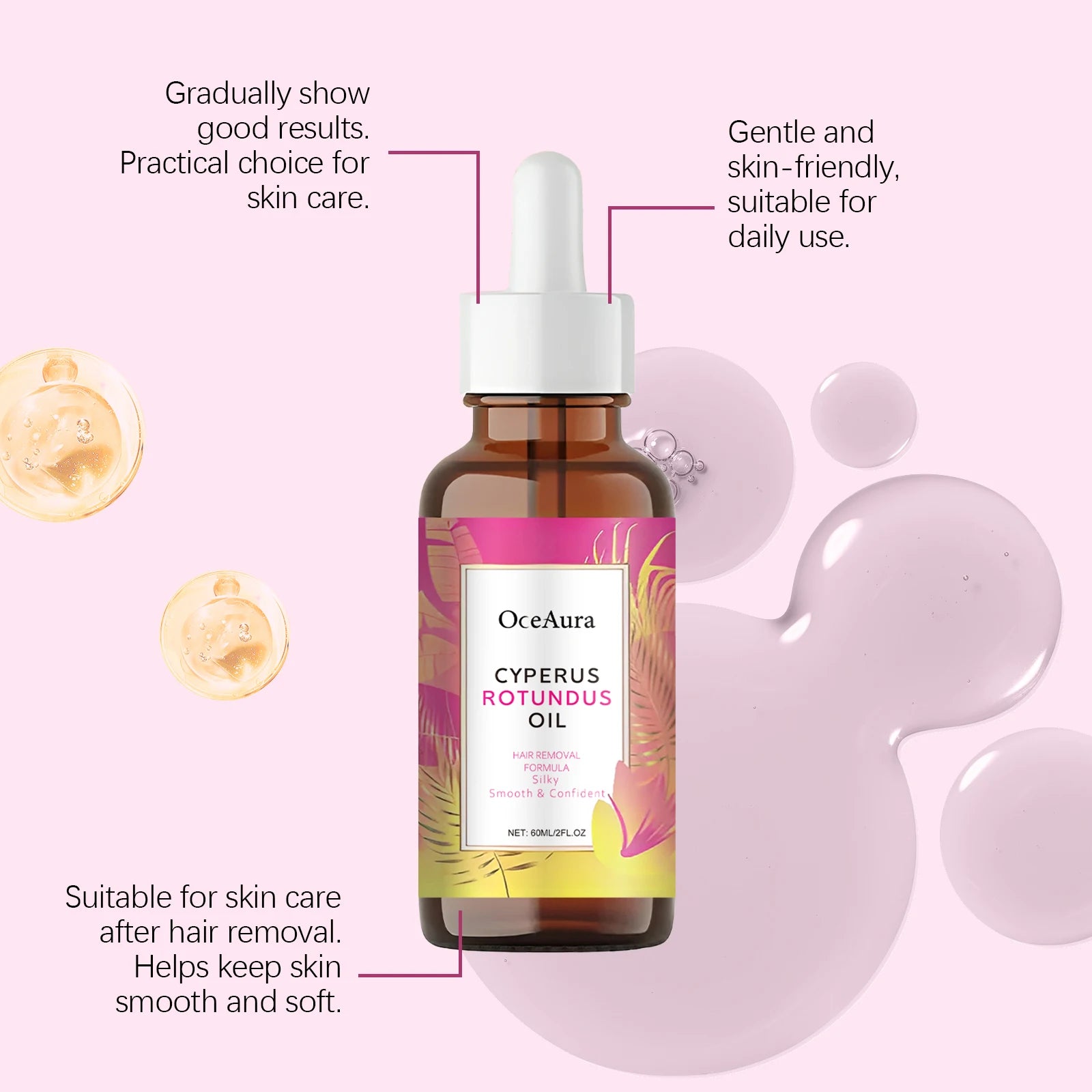 60ML Body Hair Removal Essence Oil Gentle Cleaning Soothing Nourish Moisturizing Relief Discomfort Non-irritating for Daily Care Oasis Select