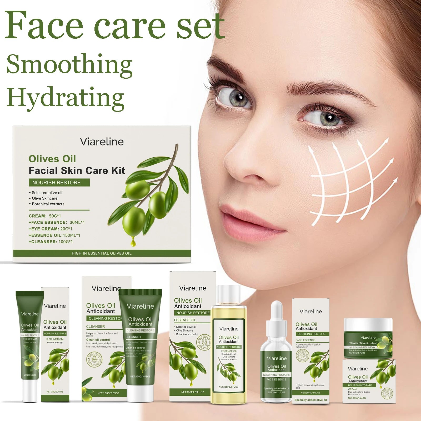 1 Set Olives Oil Facial Skin Care Set Gentle Moisturizing Soothing Redness Improve Dryness Enhance Skin Elasticity Face Care Set Oasis Select