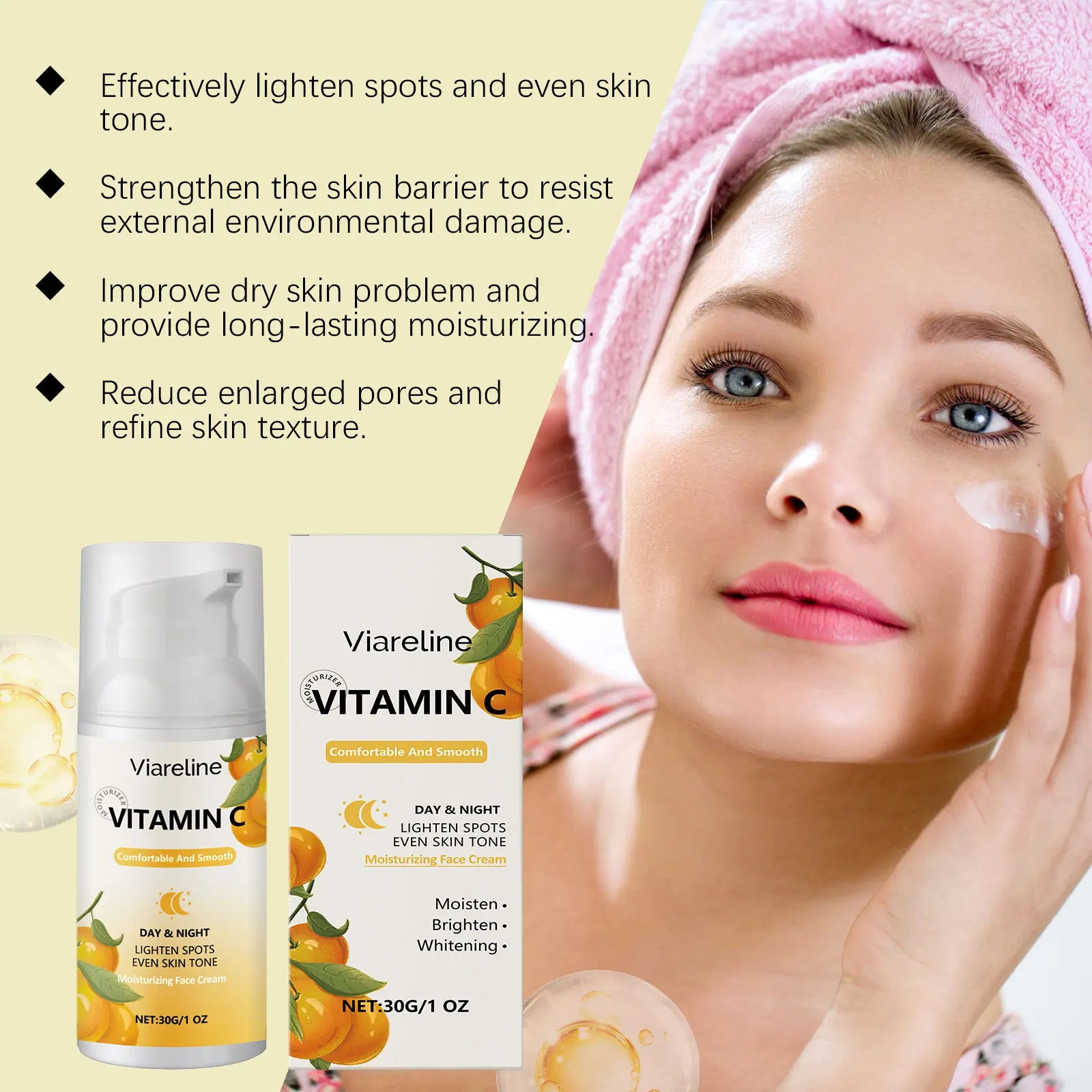Viareline Vitamin C Face Cream Antioxidant Lifting Smoothing Enhance Skin Elasticity Deep Moisturizing Softening Face Cream Oasis Select