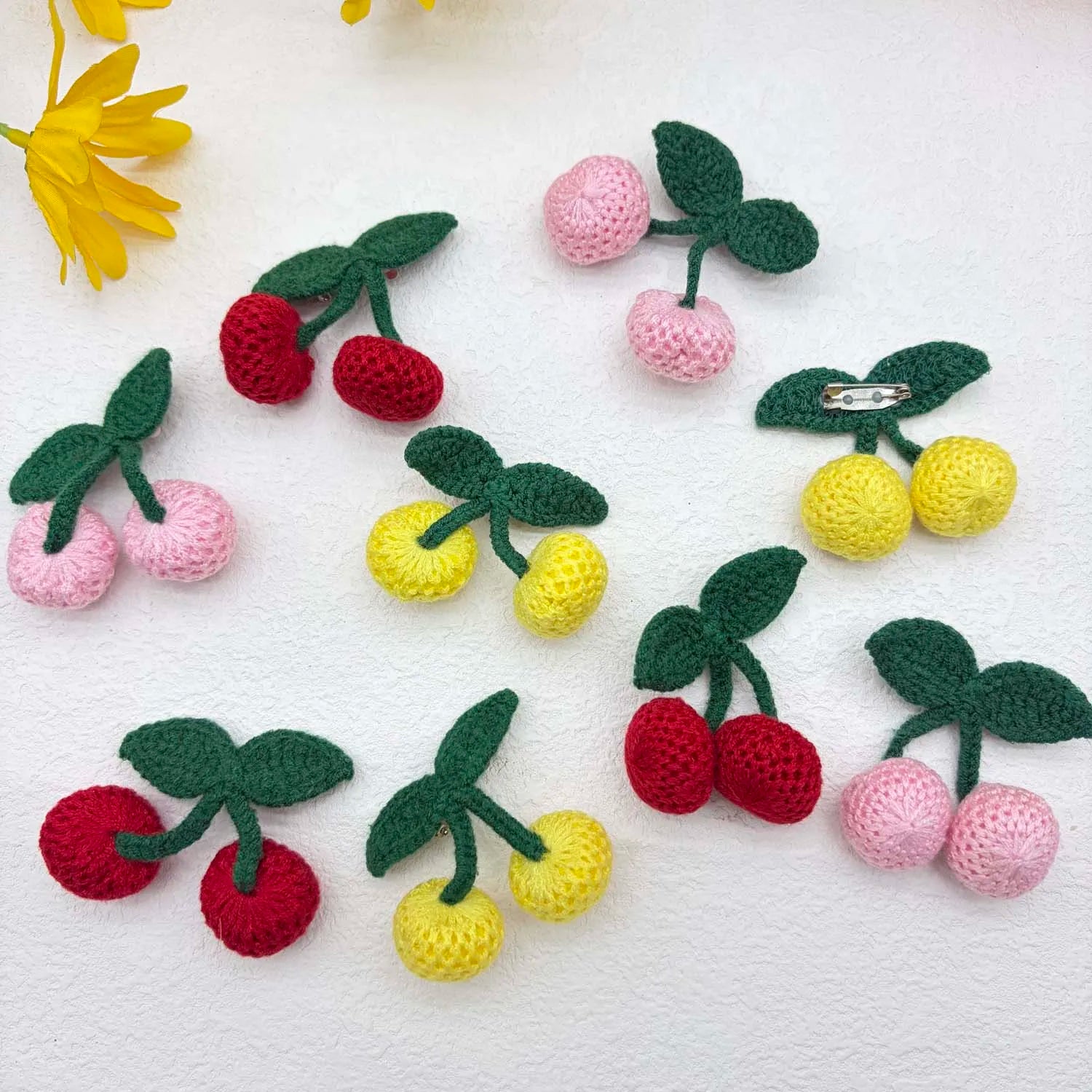 Handmade Crochet Cherry Brooch Set of 2 – DIY Knit Appliques
