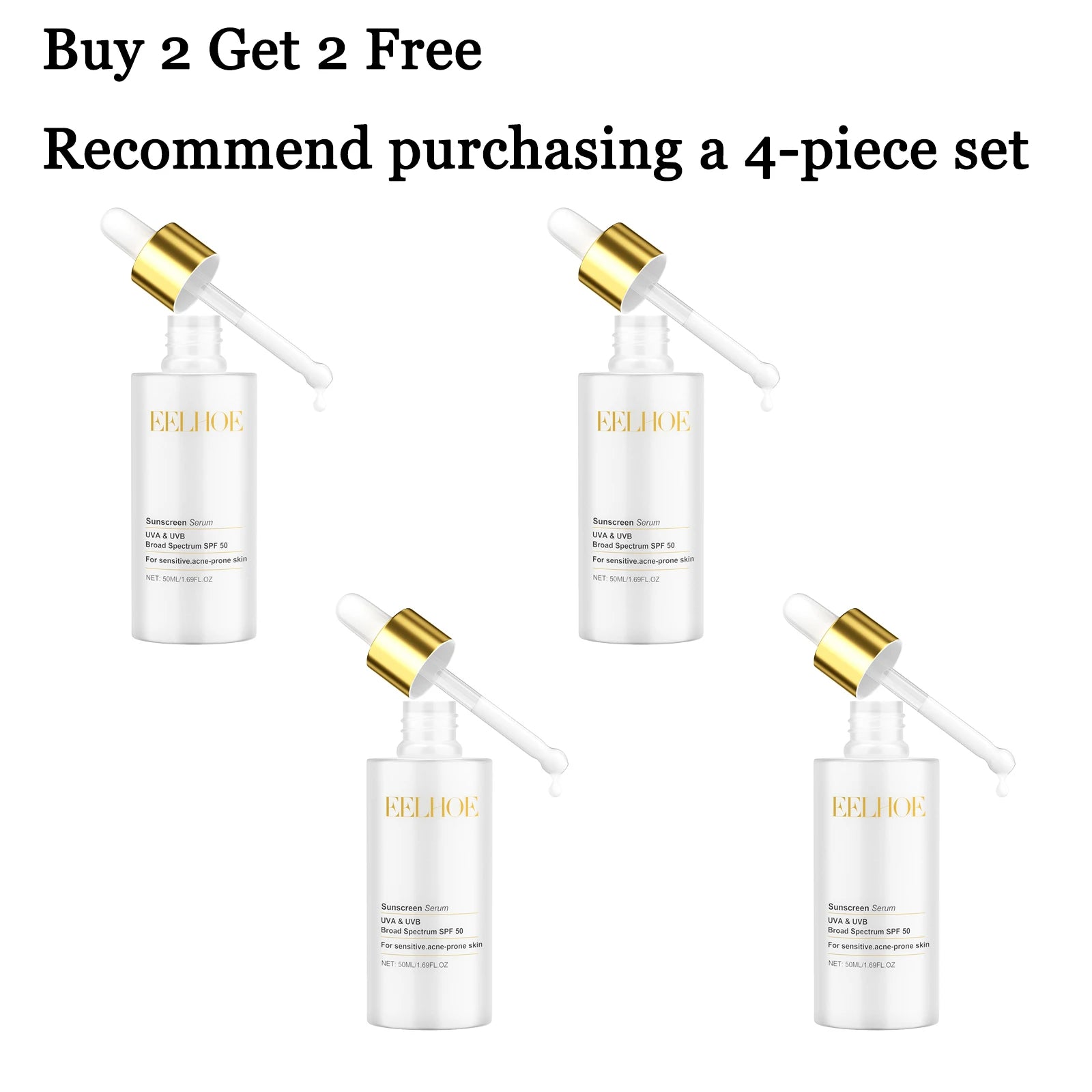 50ML Sunscreen Serum Deep Moisturizing Glowing Skin Enhance Smoothness Prevent Sunburn Non-greasy Prevent Sunburn Repairing Damaged Sunblock Facial Serum Oasis Select 4 pcs United States